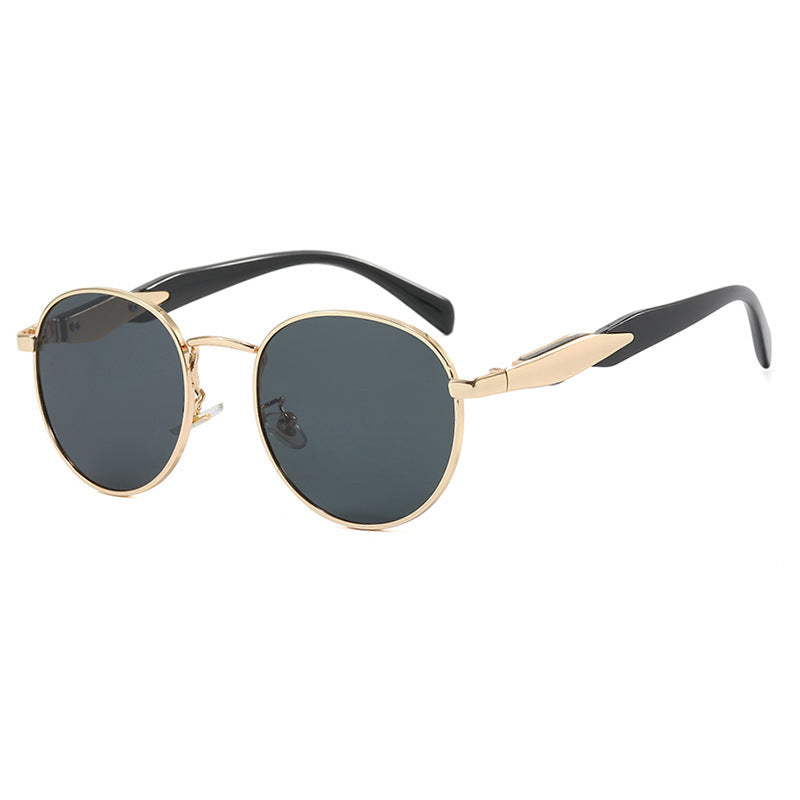 Women's round sunglasses with elegant, golden frame and UV protection Bowlift