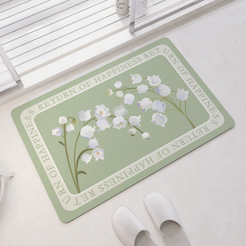 Unisex Oval Floral Pattern Bath Mat Bowlift