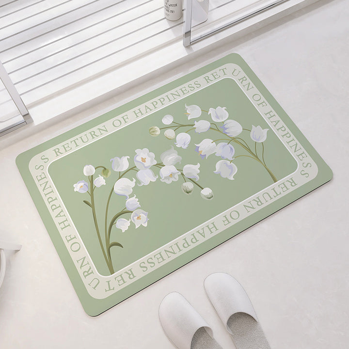 Unisex Oval Floral Pattern Bath Mat Bowlift