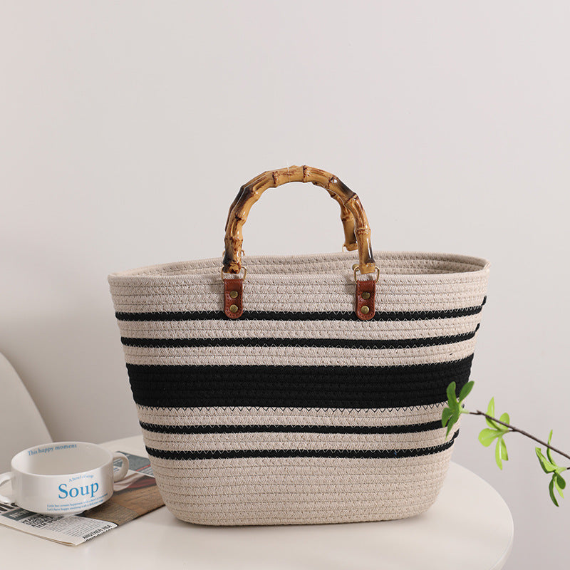 Fashionable straw bag with bamboo handles Bowlift