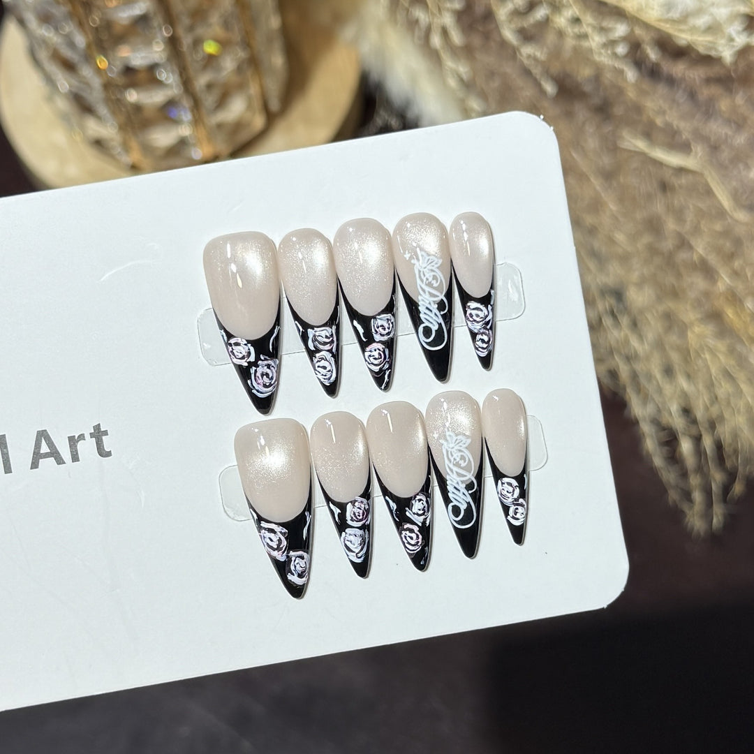 Floral and Glossy Press-On Nail Set Bowlift