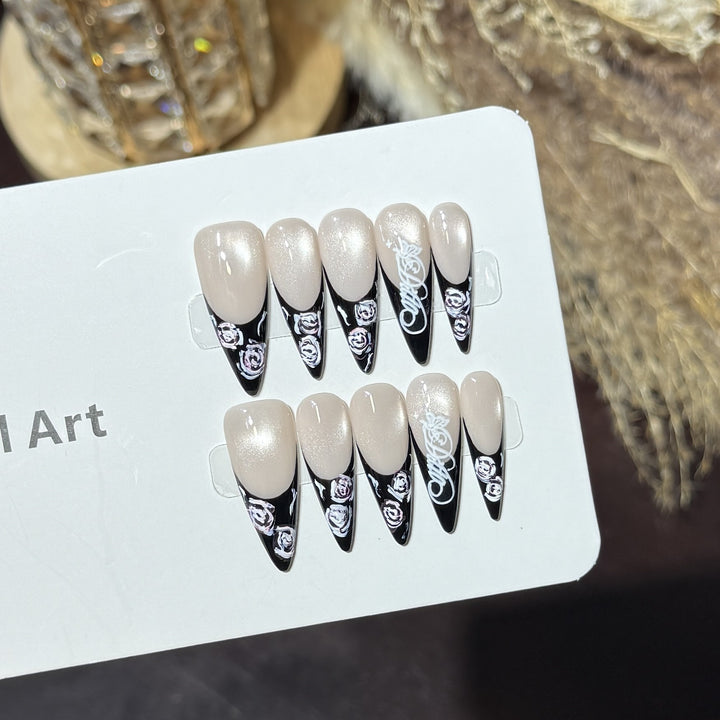Floral and Glossy Press-On Nail Set Bowlift