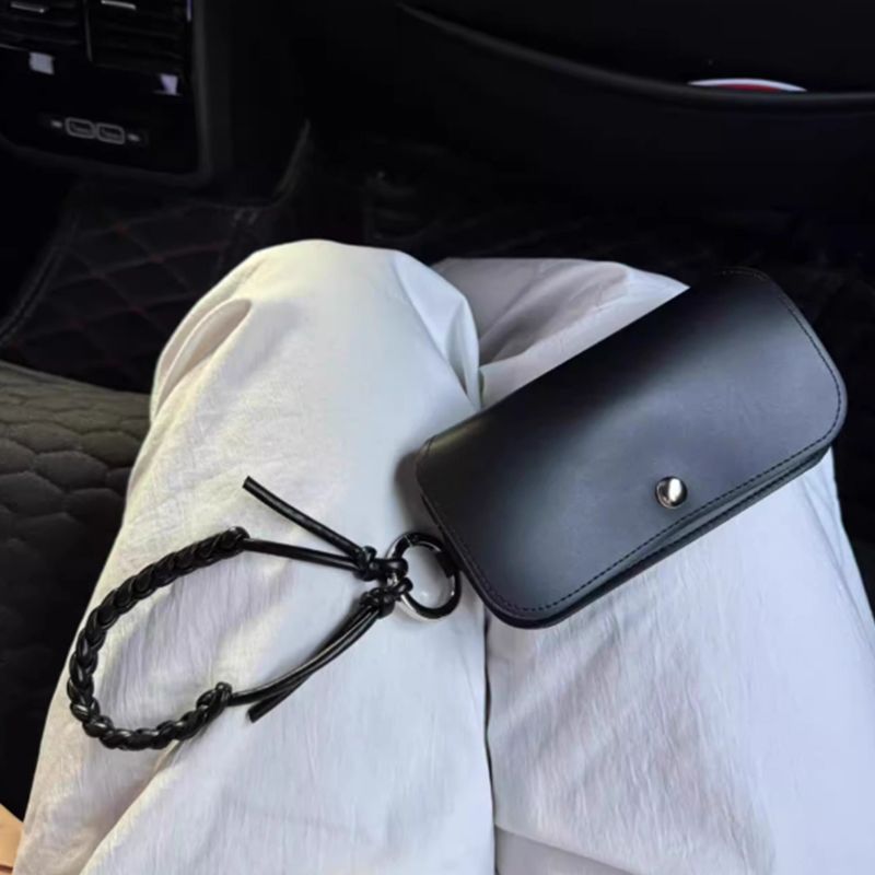 Leather Eyewear Pouch with Braided Strap & Snap Closure Bowlift