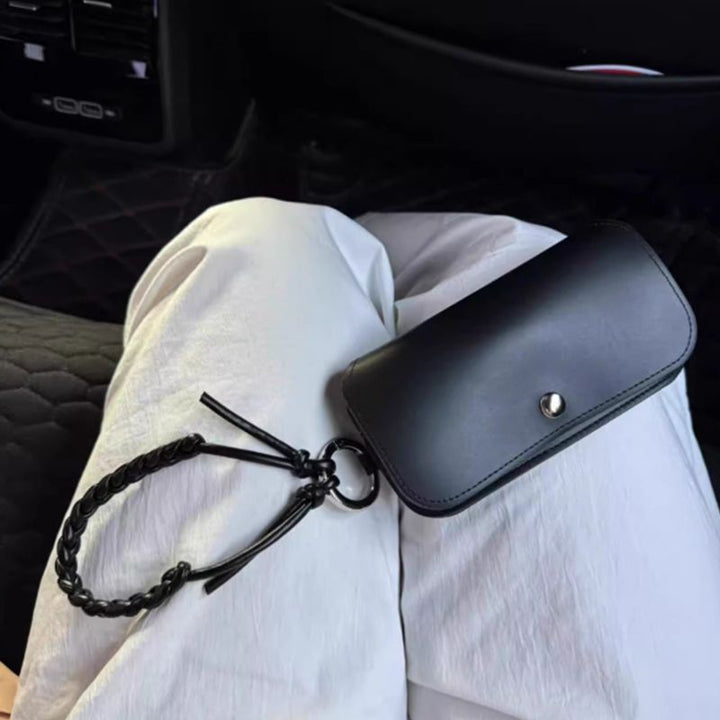 Leather Eyewear Pouch with Braided Strap & Snap Closure Bowlift