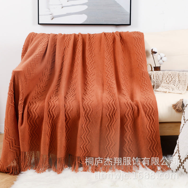 Women Comfortable Knitted Blanket with Modern Zigzag Pattern Bowlift