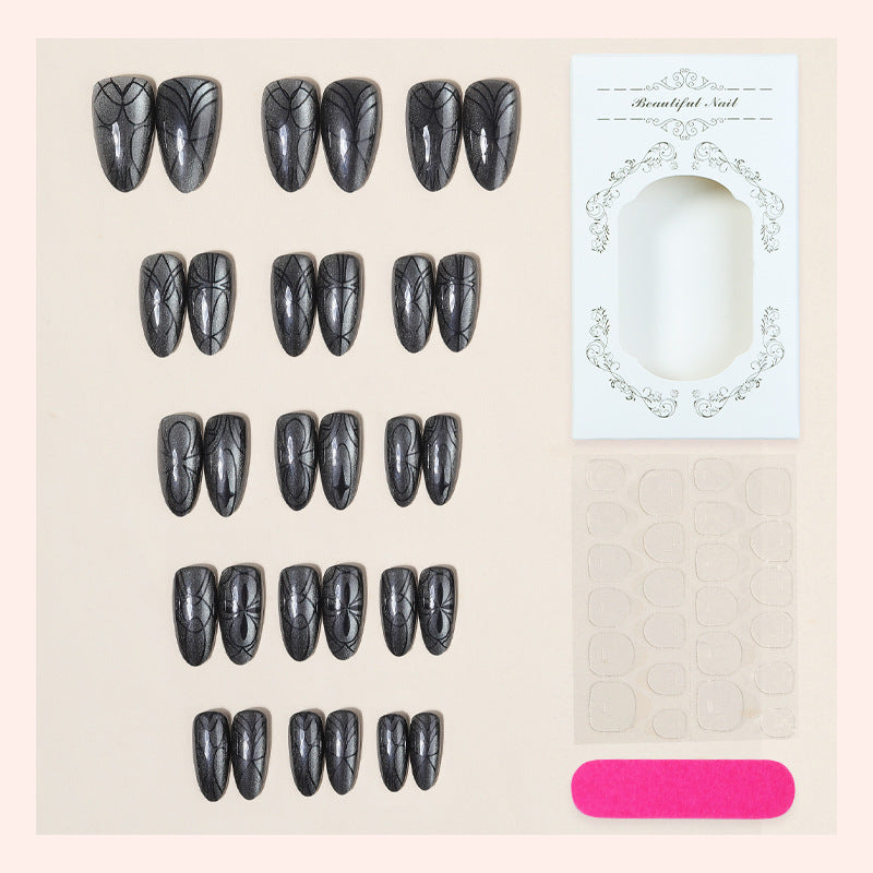 Decorative Press-On Nail Set with Artistic Spider Design Bowlift