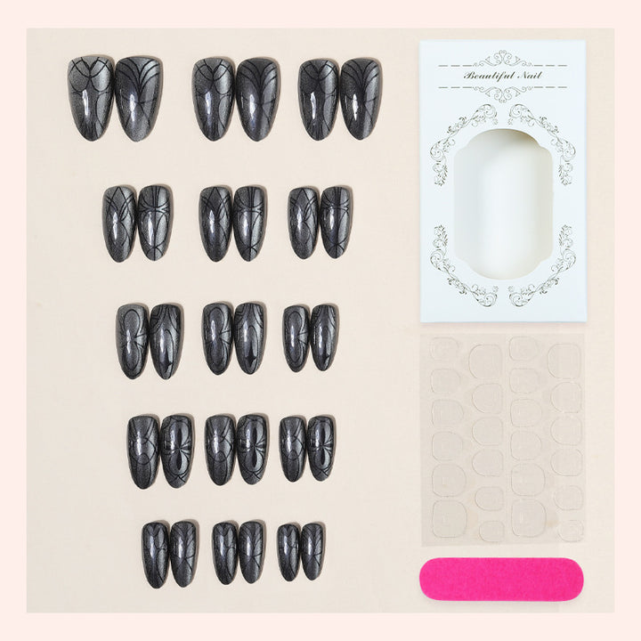 Decorative Press-On Nail Set with Artistic Spider Design Bowlift