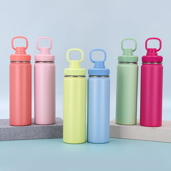 Insulated Vacuum Stainless Steel Water Bottle with Flip Straw and Carry Handle Bowlift
