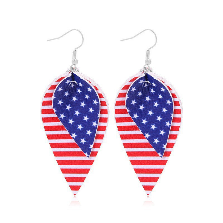 Women heart-shaped drop earrings with patriotic flag print and nickel-free hooks Bowlift