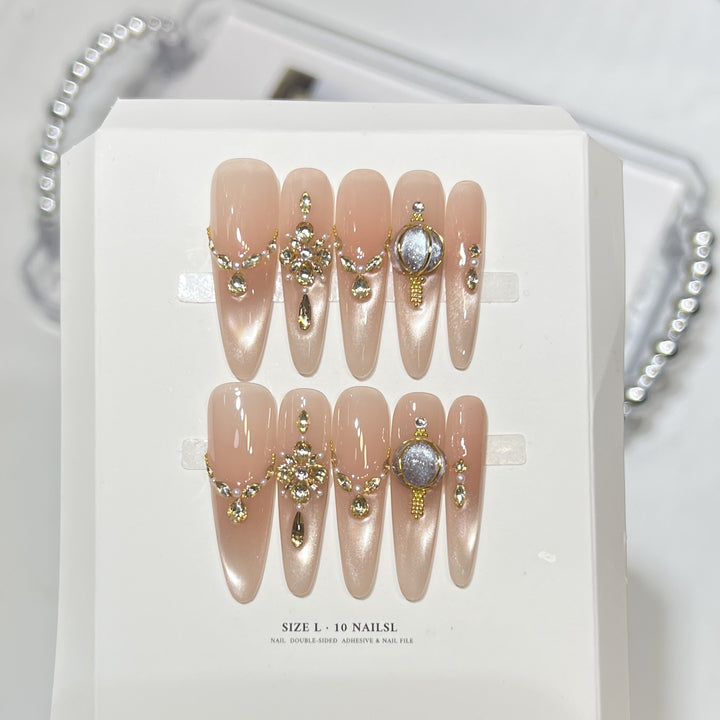 Artistic Press-On Nail Set with Elegant Floral Design Bowlift