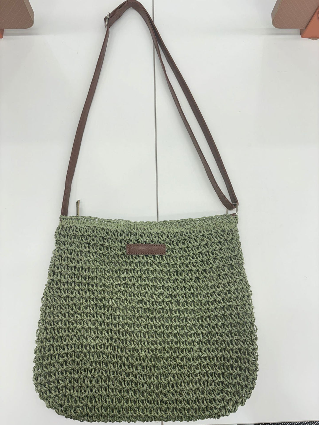 Handwoven shoulder bag with brown leather accent Bowlift