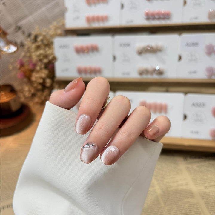 Elegant Press-On Nail Set with Crystal Accent Bowlift
