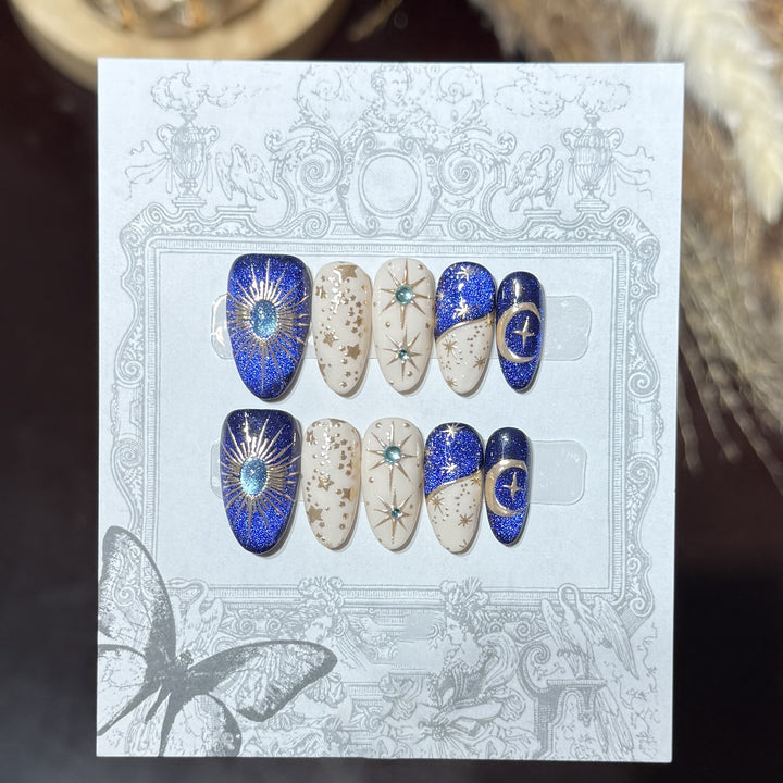 Decorative Press-On Nail Set with Celestial Accents Bowlift