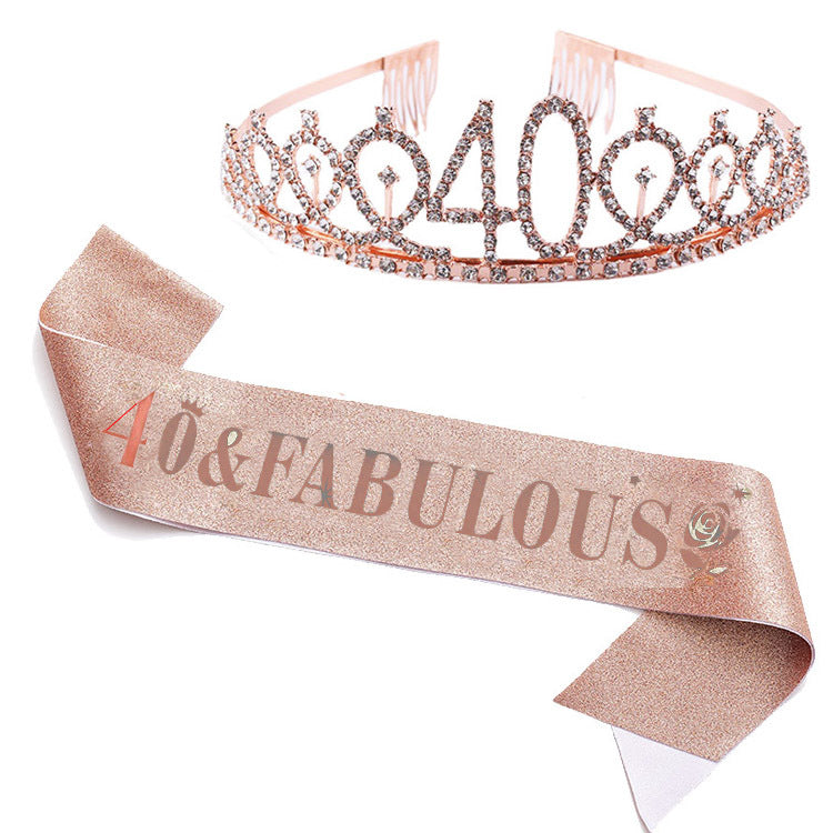 Women's Glittering Birthday Tiara Set with Sash Bowlift