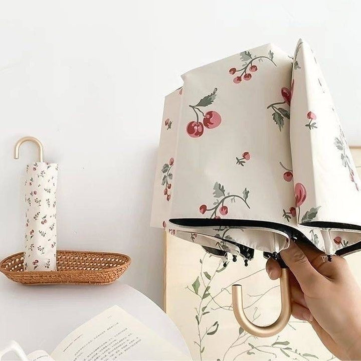 Women's Folding Umbrella with Floral Design and Ergonomic Handle Bowlift