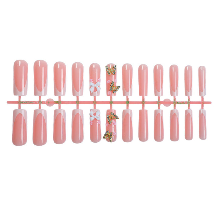 Decorative Press-On Nail Set with Floral and Butterfly Accents Bowlift