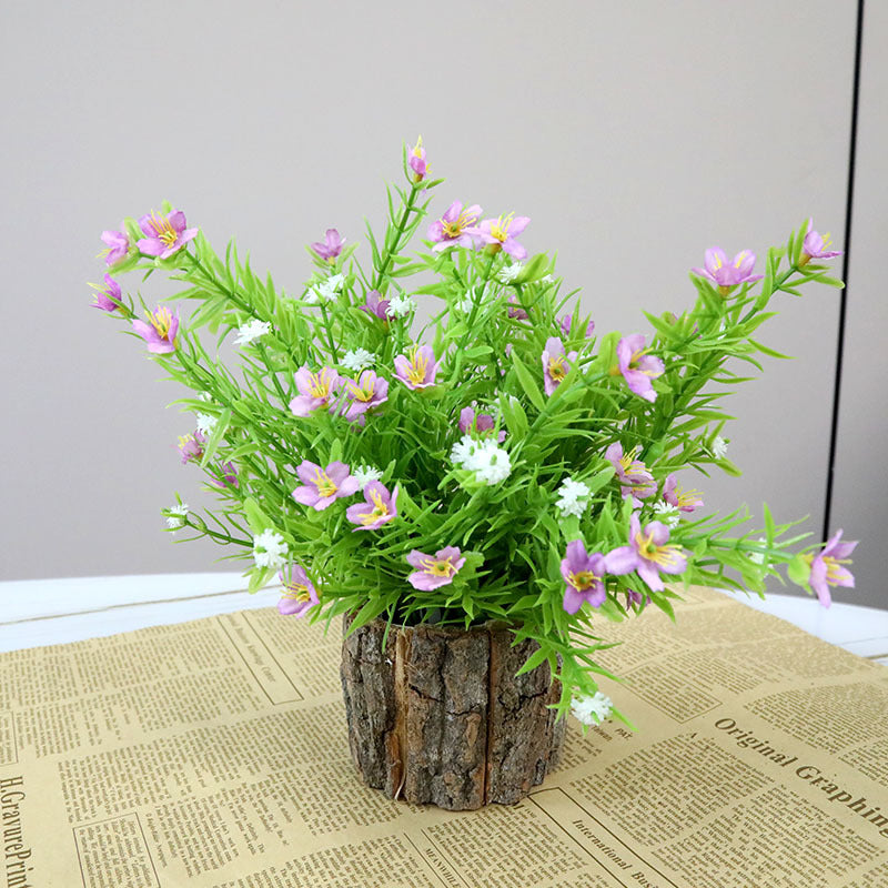 Lifelike Floral Arrangement with Rustic Wood Pot