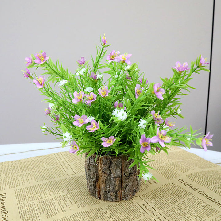 Lifelike Floral Arrangement with Rustic Wood Pot
