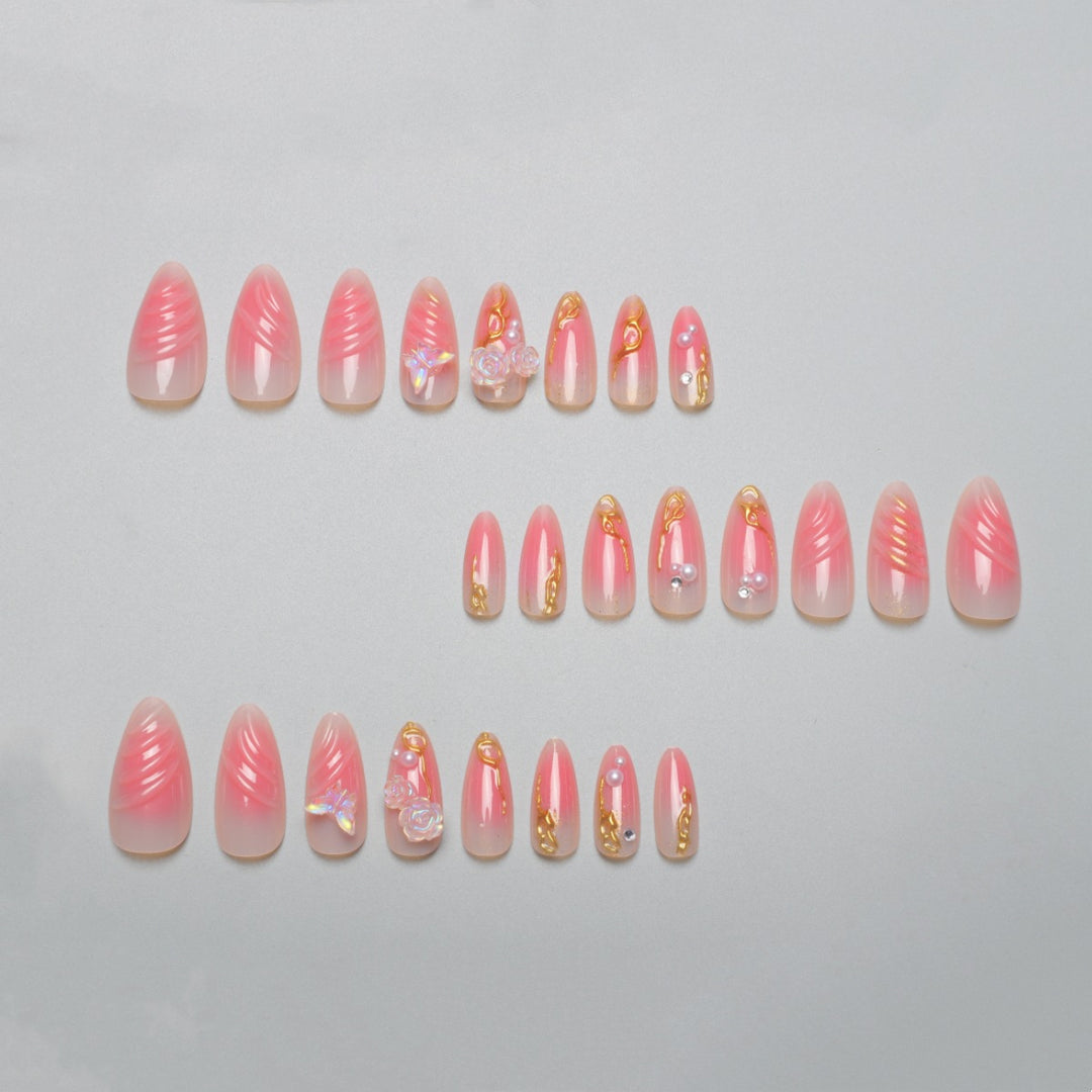 Artistic Floral Nail Extensions Bowlift