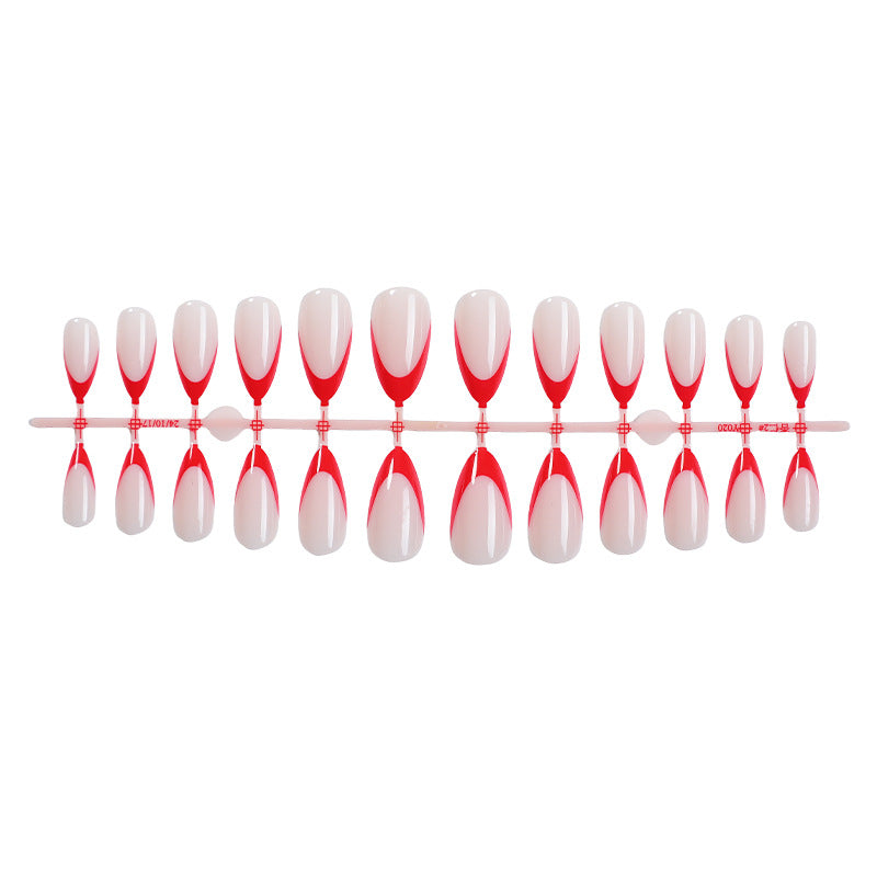 Decorative Press-On Nail Art Set with Elegant Red and White Design Bowlift