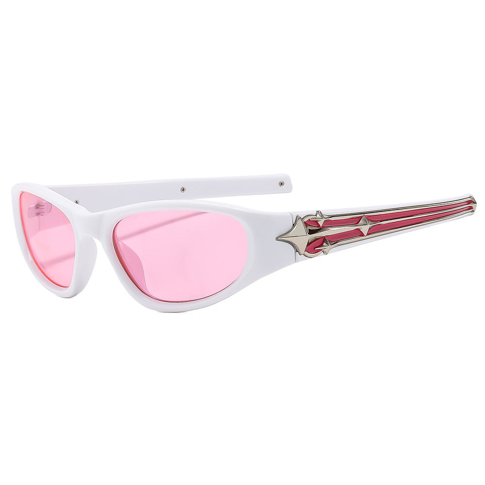Fashion-Forward Shield Sunglasses with Decorative Frame Design Bowlift