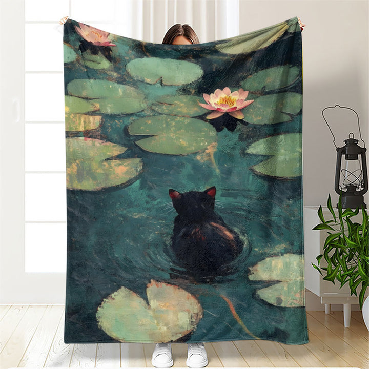 Artistic Cat-Themed Fleece Blanket