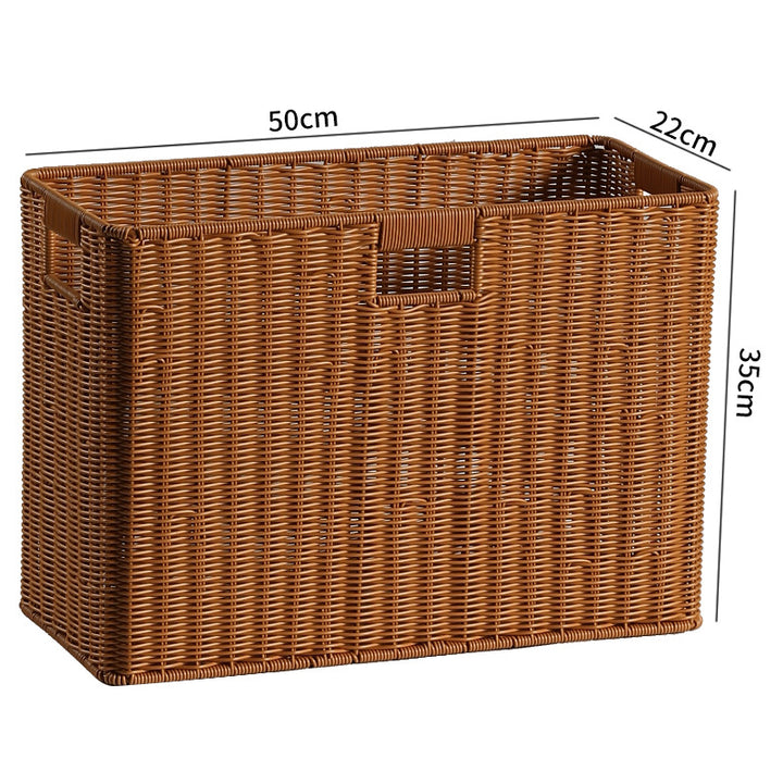 Handwoven Rectangular Storage Bin with Cutout Handles Bowlift