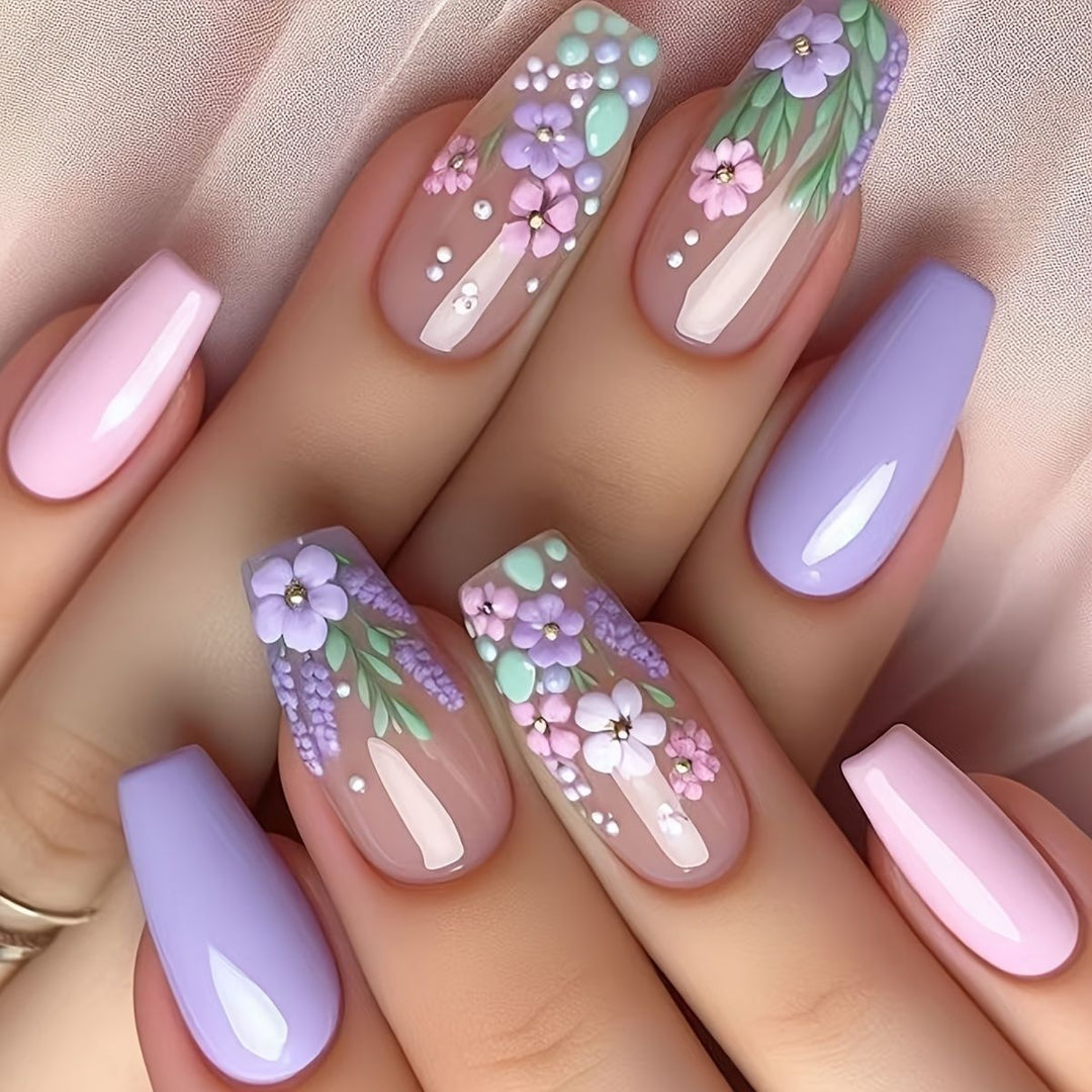 Floral Art Acrylic Nail Set Bowlift