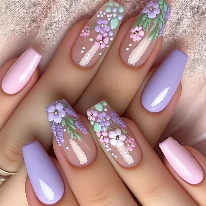 Floral Art Acrylic Nail Set Bowlift