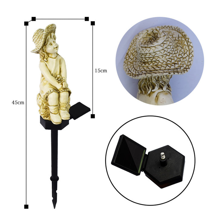 Decorative Solar Garden Stake Statue Resin Girl Figurine With Integrated Solar LED And Weatherproof Spike Bowlift