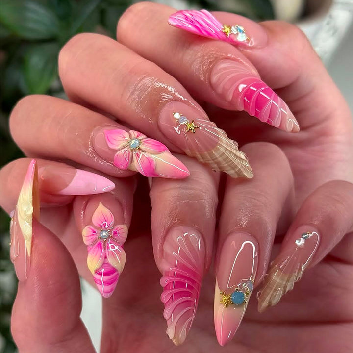 Artificial nails with creative 3D flower accents Bowlift