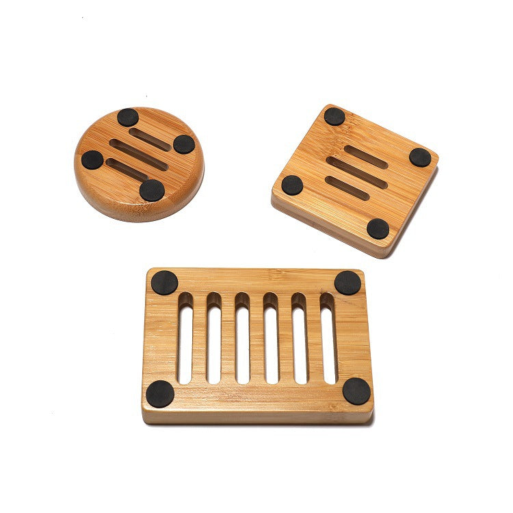 Bamboo soap dish with raised drainage grooves Bowlift
