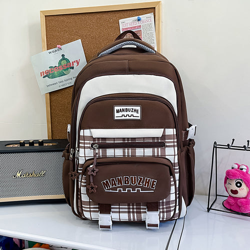 Casual Checkered Pattern School Backpack