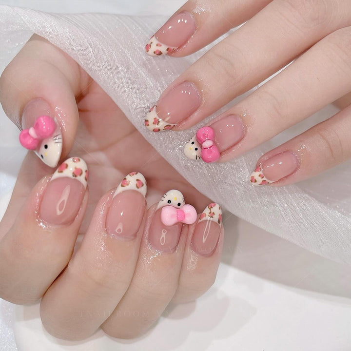 Whimsical Decorative Press-On Nail Set with 3D Accents Bowlift