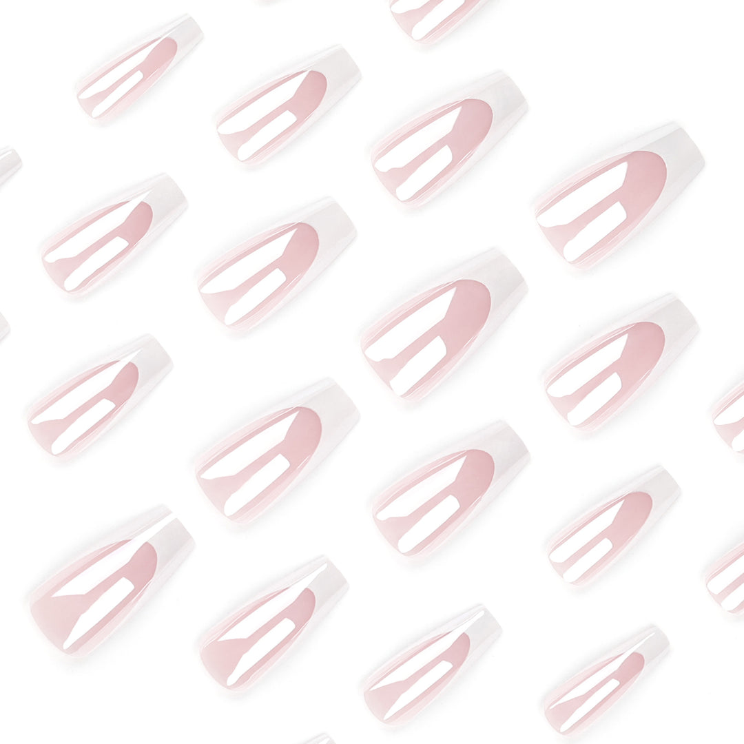 Elegant Nail Extensions with High Gloss Finish and Precise French Tip Bowlift