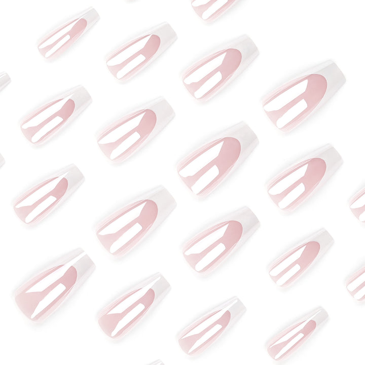 Elegant Nail Extensions with High Gloss Finish and Precise French Tip Bowlift