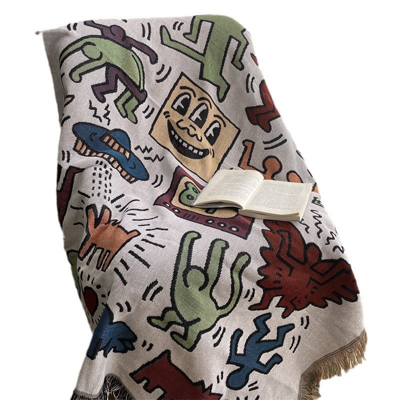 Artistic Fringed Tapestry Blanket
