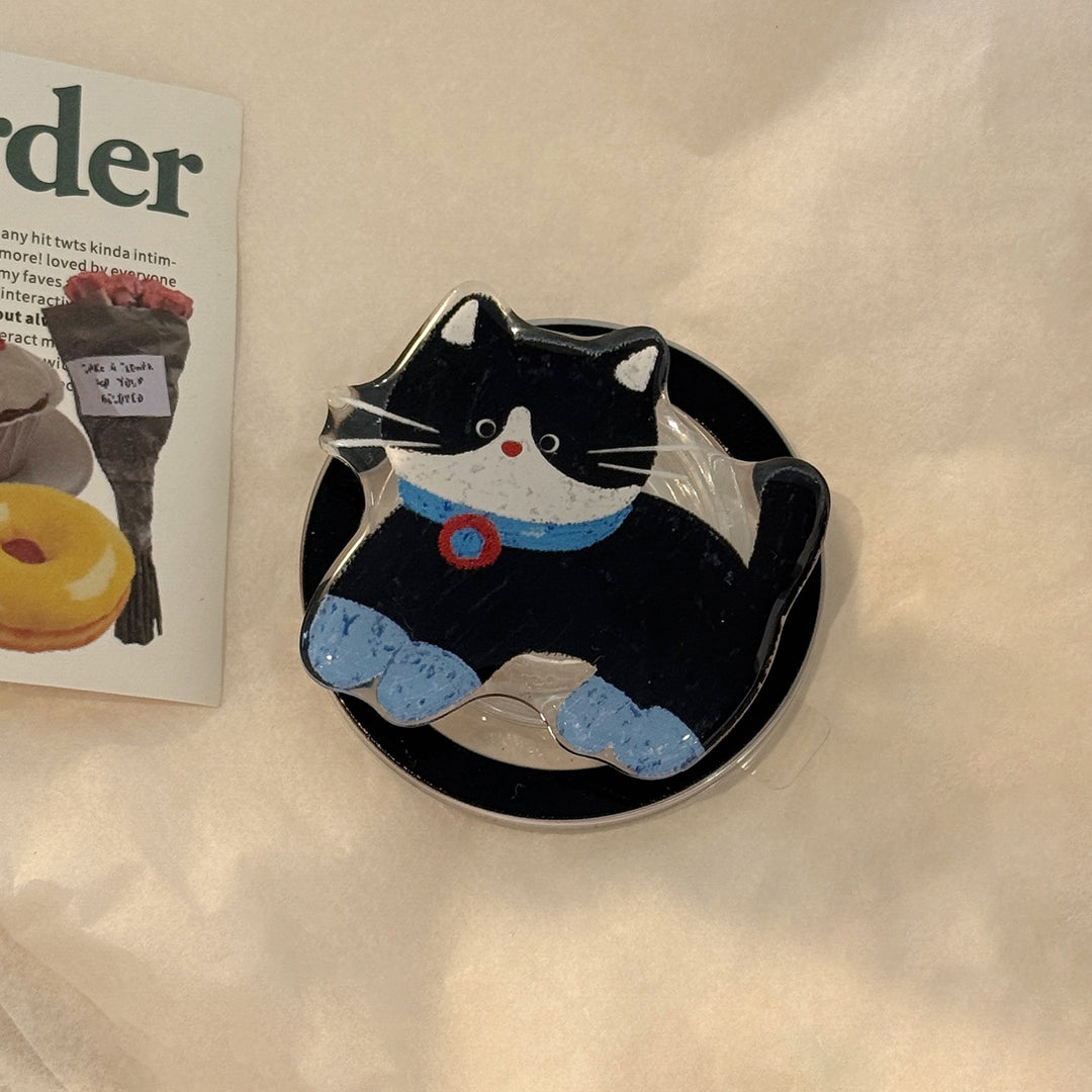 Playful Cat Motif Smartphone Finger Holder Bowlift
