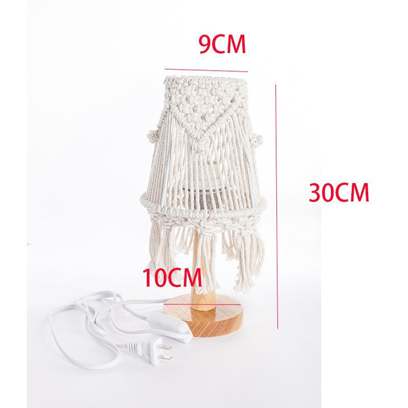 Macramé Table Lamp with Natural Wooden Base Bowlift