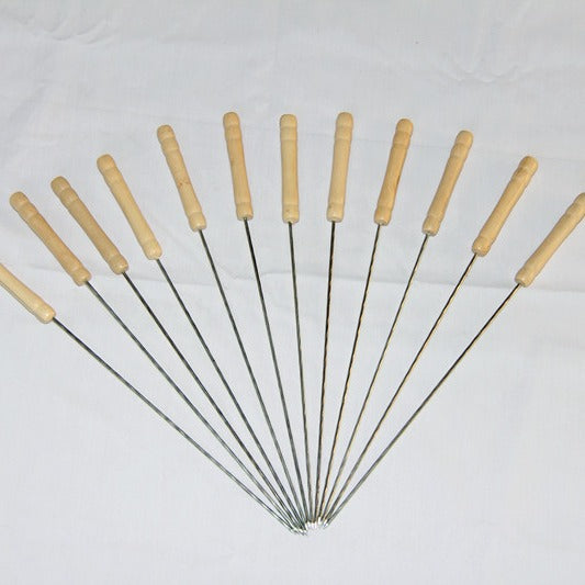 Stainless Steel BBQ Skewer Set with Dual Prong Blades and Ergonomic Wooden Handles Bowlift