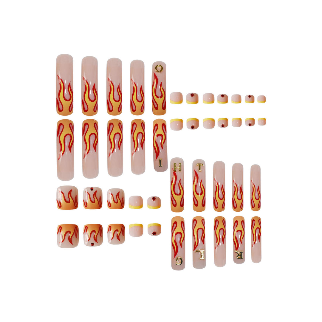 Flame-Patterned Press-On Nail Art Bowlift