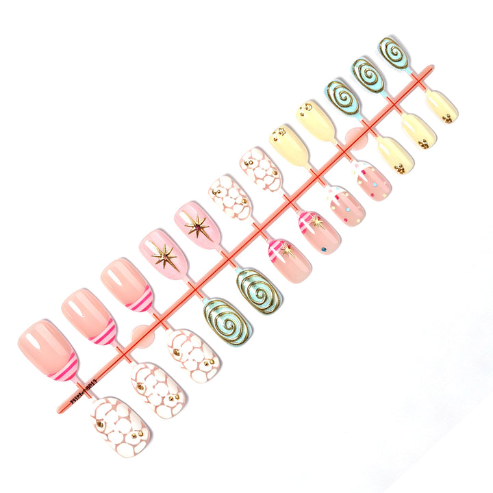 Decorative Press-On Nail Set with Artistic Designs Bowlift