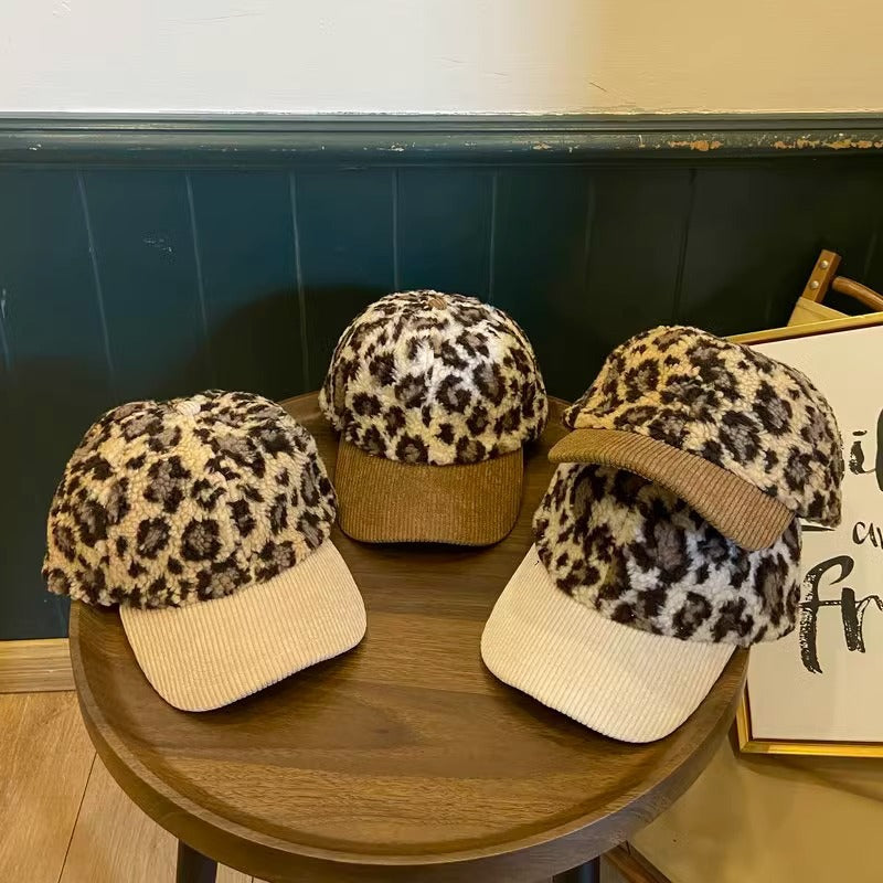 Women's Leopard Print Fleece Baseball Cap Bowlift