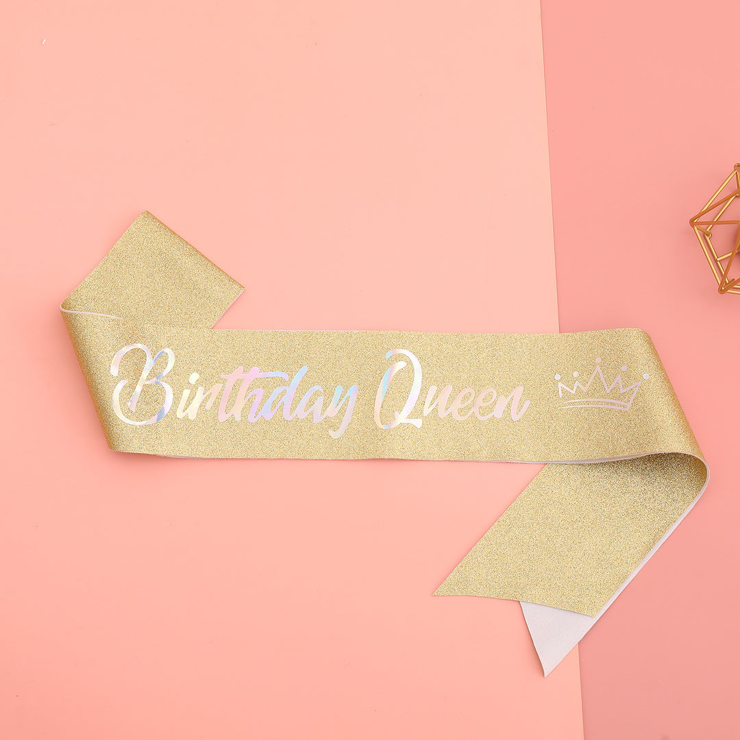 Women's festive birthday sash with glitter Bowlift