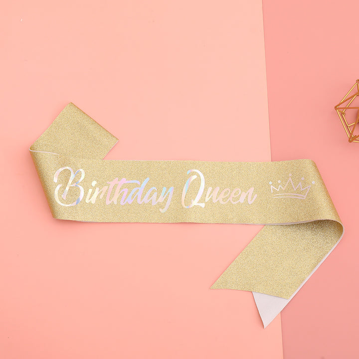 Women's festive birthday sash with glitter Bowlift