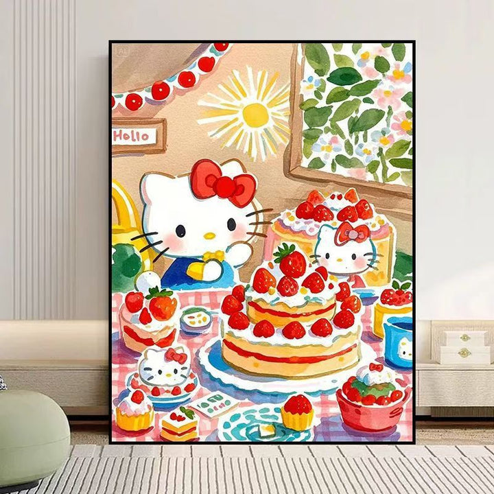 Whimsical Cat-Themed Canvas Art Print Bowlift