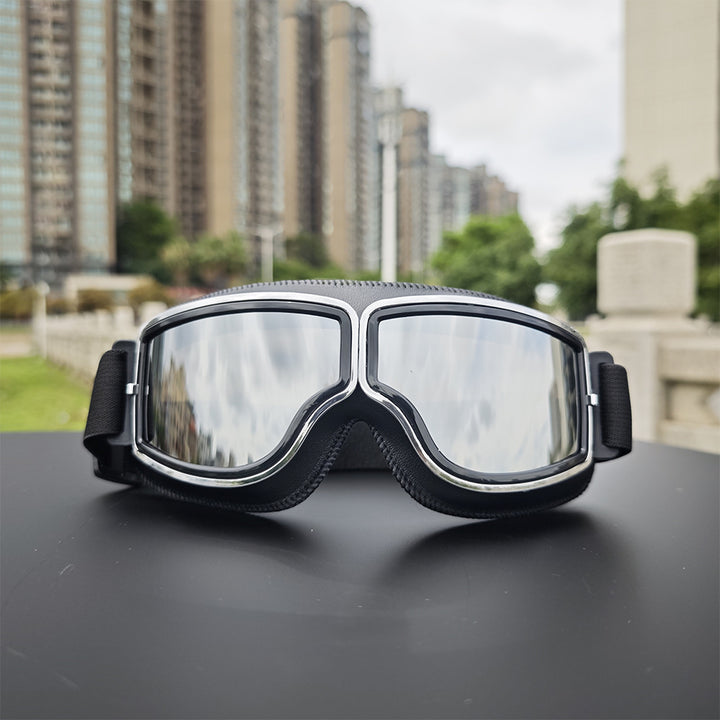 Retro aviator motorcycle goggles with anti-fog UV protection and padded frame Bowlift