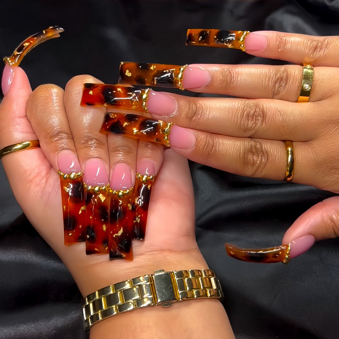 Elegant Tortoise Shell Acrylic Nail Enhancements Bowlift