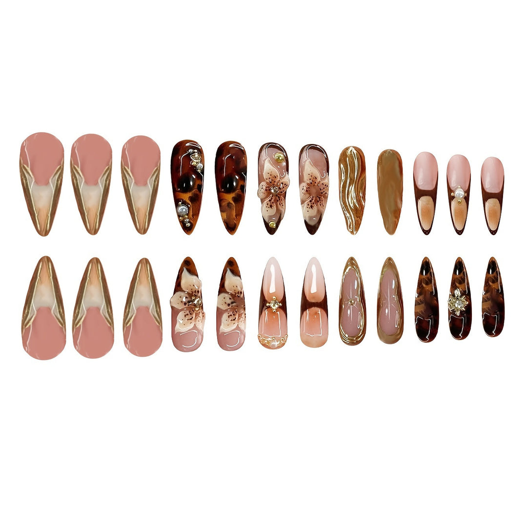 Elegant Floral Acrylic Press-On Nail Set Bowlift