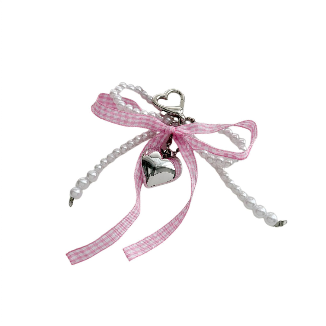 Heart-Shaped Charm Keychain with Pearls and Bow Bowlift